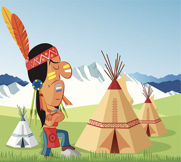 illustrazioni stock, clip art, cartoni animati e icone di tendenza di american indiano - wigwam tent north american tribal culture indigenous culture