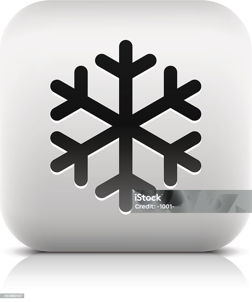 Snowflake sign black pictogram rounded square icon web internet button Snowflake icon web sign black pictogram in the stone style. Rounded square button with black shadow and gray reflection on white background.  Application Form stock vector