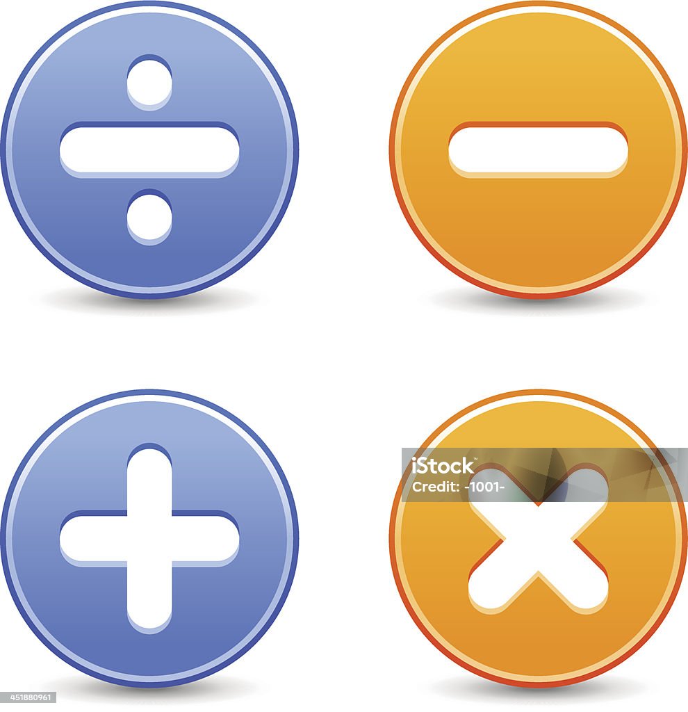 Botão de ícone de calculadora círculo adição multiplicação divisão Sinal de Subtração - Vetor de Aplicação móvel royalty-free