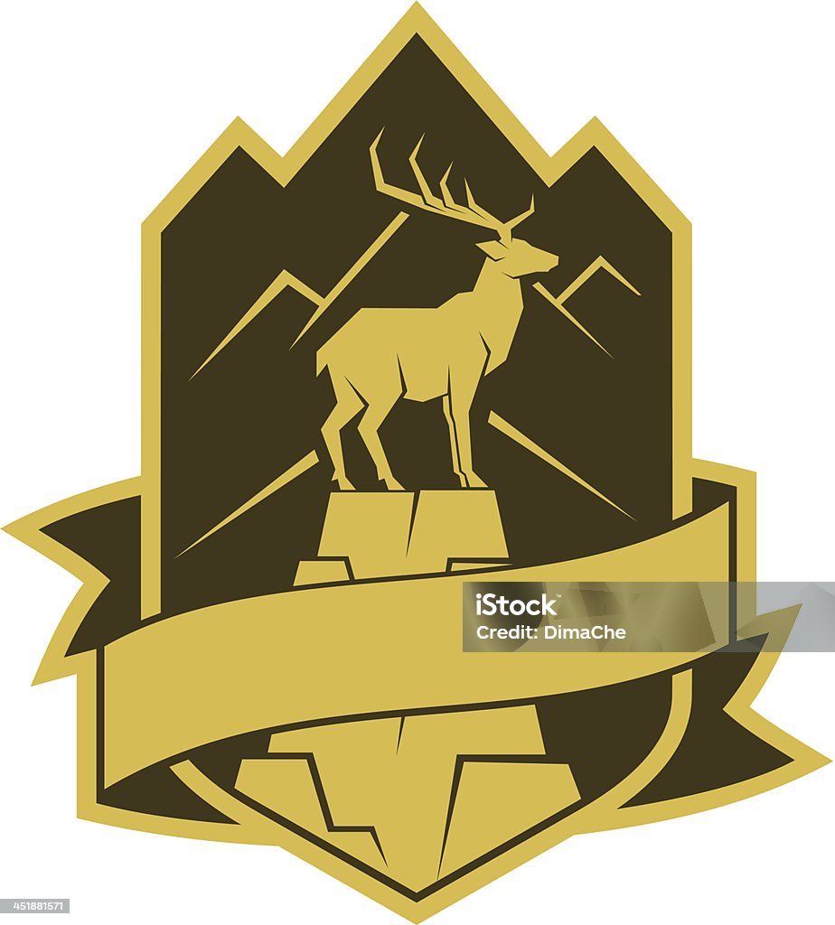 Deer on the rock emblem Deer on the rock emblem with banner ribbon.  Coat Of Arms stock vector
