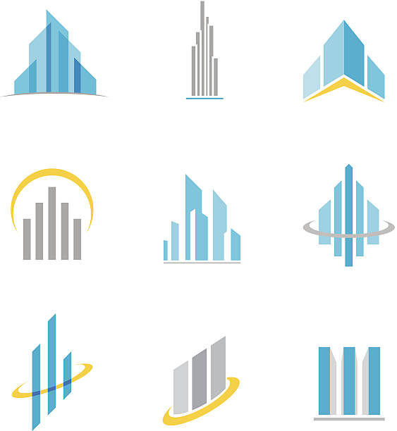 ilustrações, clipart, desenhos animados e ícones de edifício e ícone símbolo - skyscraper construction built structure single object