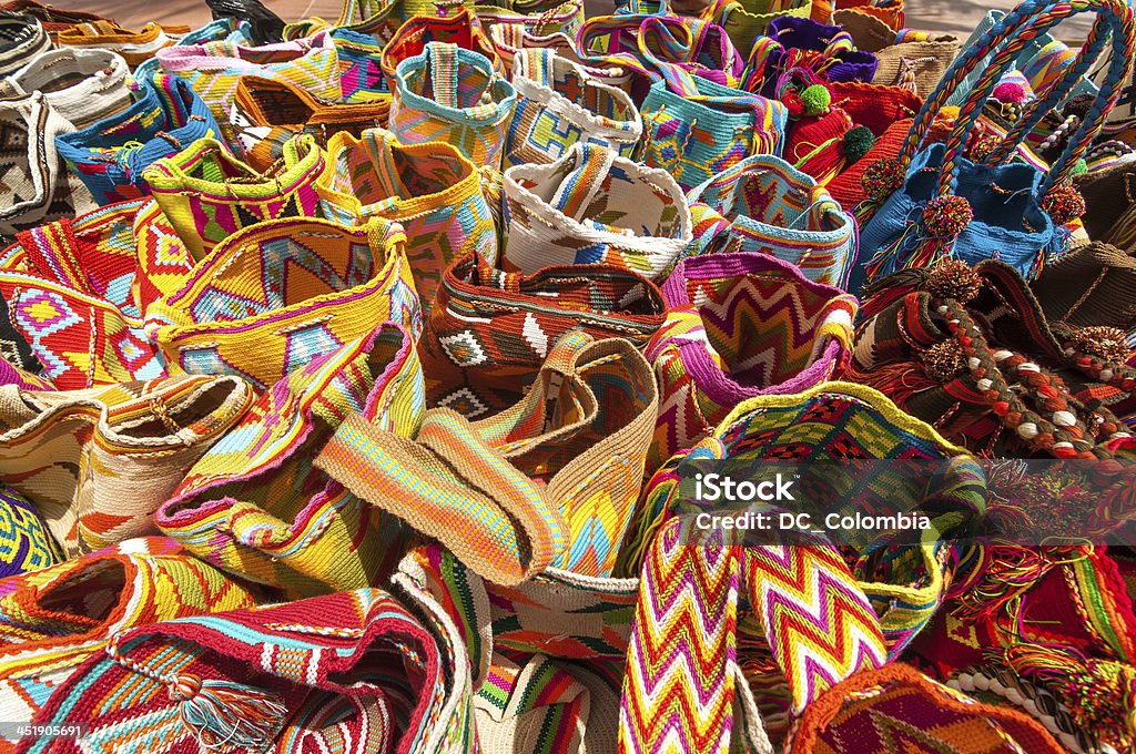 Traditional Bags in Colombia Typical colorful bags of the Wayuu Indians for sale as souvenirs in Riohacha, Colombia Colombia Stock Photo