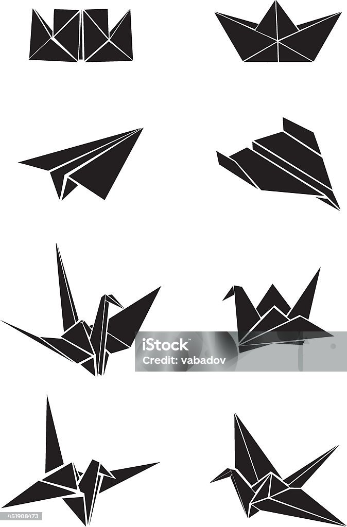 Origami paper boats, planes and cranes Vecrot set of origami paper boats, planes and cranes Paper Crane stock vector