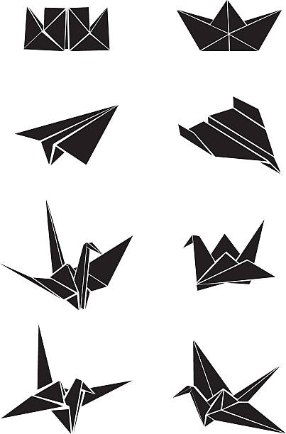 Origami paper boats, planes and cranes Vecrot set of origami paper boats, planes and cranes origami cranes stock illustrations