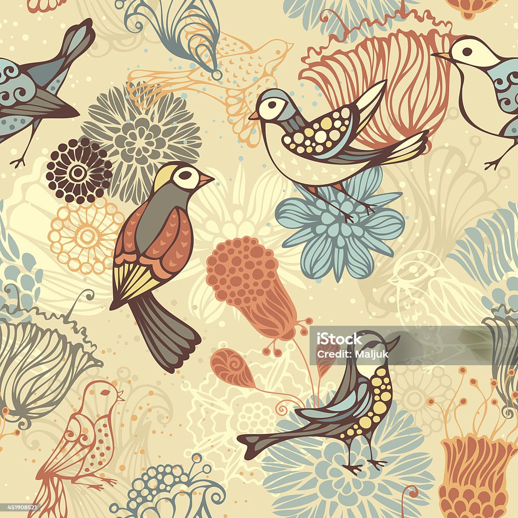 Seamless floral fond - clipart vectoriel de Oiseau libre de droits