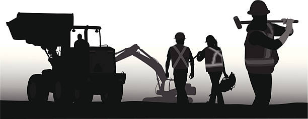 ilustrações de stock, clip art, desenhos animados e ícones de construtores vazios - construction worker silhouette people construction