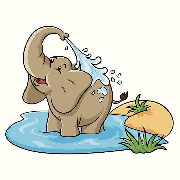 elefanten comic - elephant water vector animals in the wild stock-grafiken, -clipart, -cartoons und -symbole