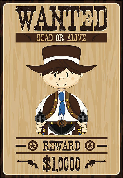 illustrazioni stock, clip art, cartoni animati e icone di tendenza di cowboy outlaw wanted poster-segnale inglese - wanted poster wild west poster law