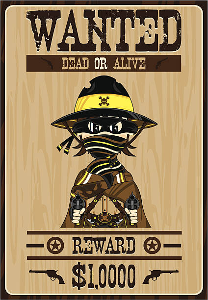 illustrazioni stock, clip art, cartoni animati e icone di tendenza di cowboy outlaw wanted poster-segnale inglese - wanted poster wild west poster law