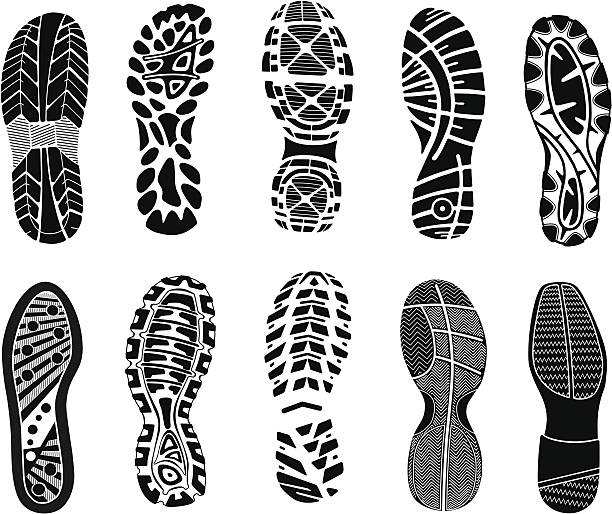 illustrazioni stock, clip art, cartoni animati e icone di tendenza di set vettoriale di tracce scarpe - scarpe da ginnastica