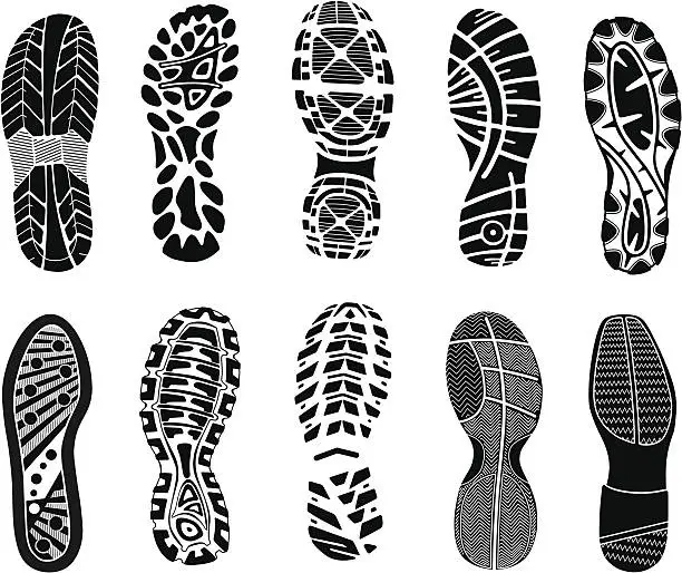 Vector illustration of Vector set of shoe tracks
