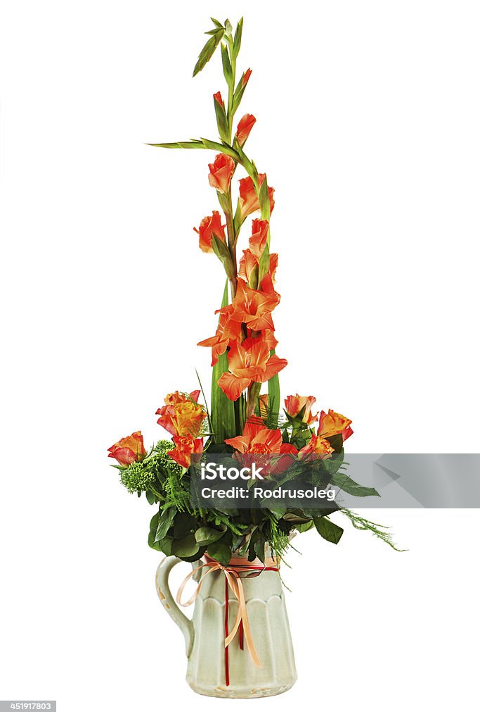 bouquet di rose e floreale gladioluses sistemazione centrale - Foto stock royalty-free di Amore