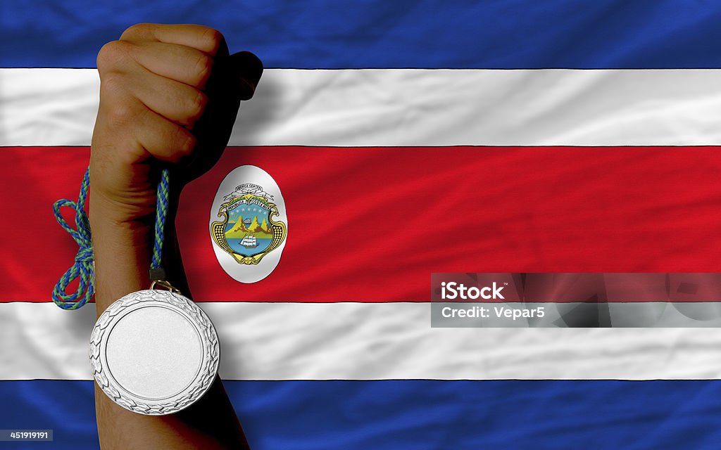 Medalha de prata por esporte e bandeira nacional da costa rica - Foto de stock de Bandeira royalty-free