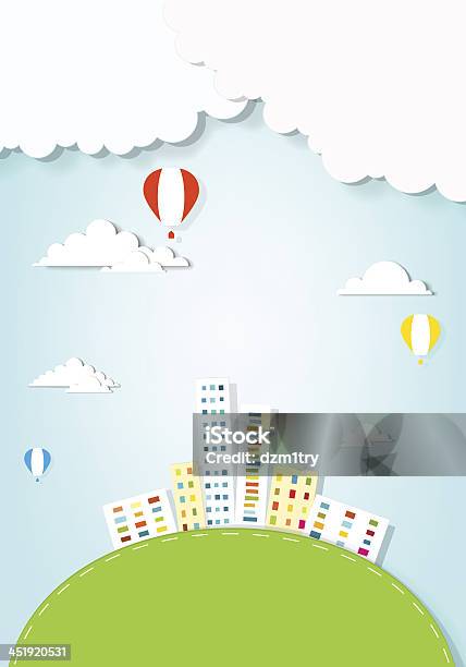 Ilustración de Air Balloons Flying A La Ciudad y más Vectores Libres de Derechos de Modelo de papel - Modelo de papel, Construir, Actividad