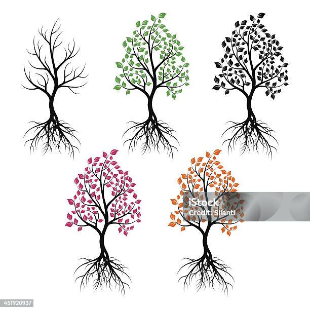 Set Of Trees Stock Illustration - Download Image Now - Abstract, Black Color, Botany