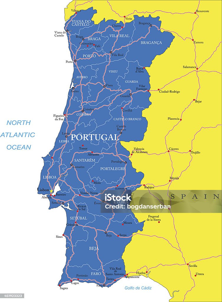 Mapa de Portugal - arte vectorial de Mapa libre de derechos