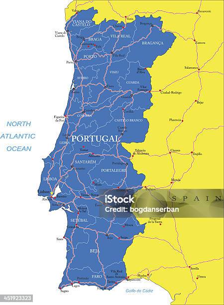 Португалия Карта — стоковая векторная графика и другие изображения на тему Карта - Карта, Иберийский, Провинция Уэльва
