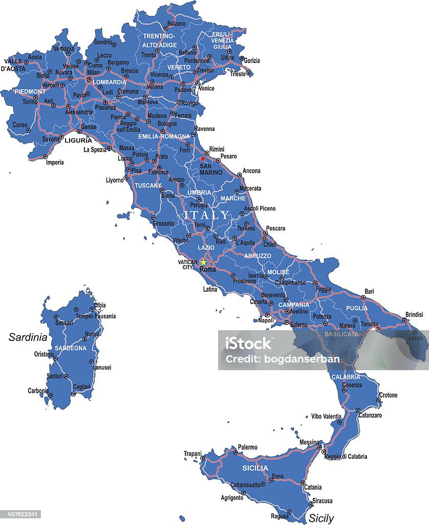 Italien Karte - Lizenzfrei Karte - Navigationsinstrument Vektorgrafik