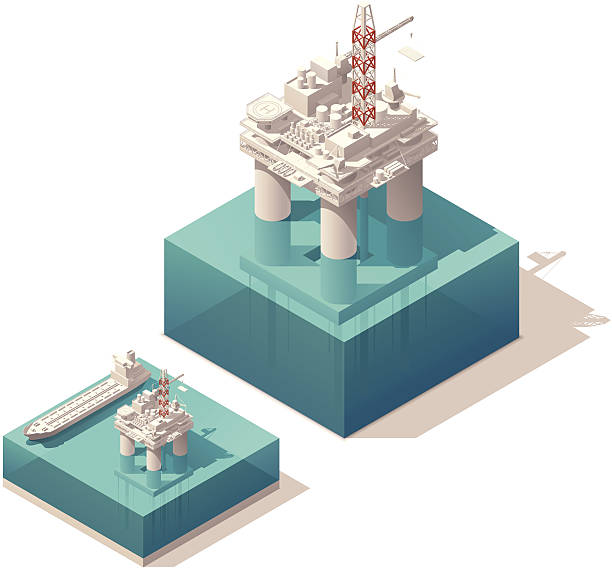 제품의 등각투영 엔진오일 다이빙대 - oil rig oil industry sea oil stock illustrations