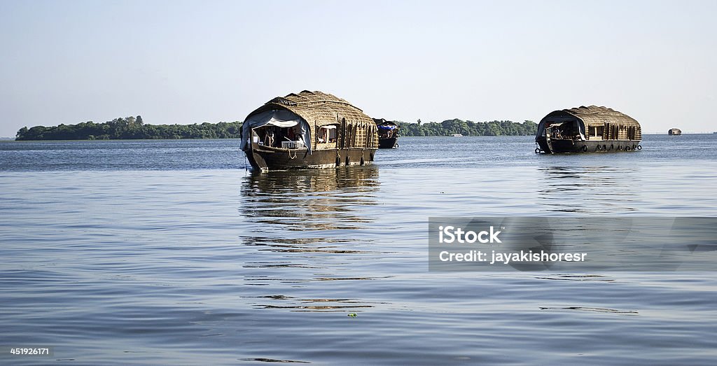 houseboats in backwaters near island Arranging Stock Photo