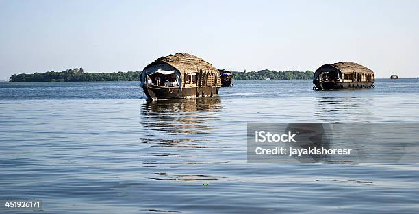 Houseboats In Backwaters Near Island Stock Photo - Download Image Now - Arranging, Asia, Backwater