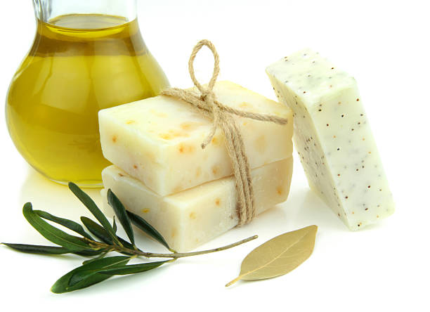 istock Natural soap bars with olive, daphne and poppy seeds 451926485