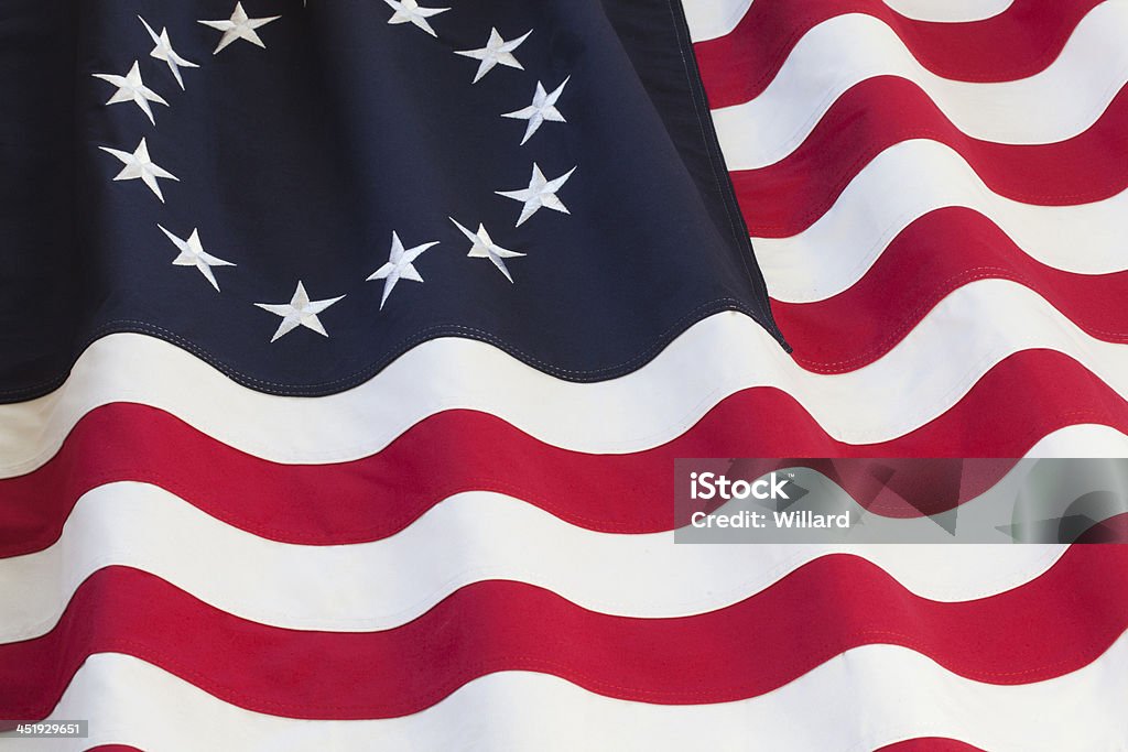 United States flag with thirteen stars Historical United States flag with thirteen stars representing the original colonies Number 13 Stock Photo