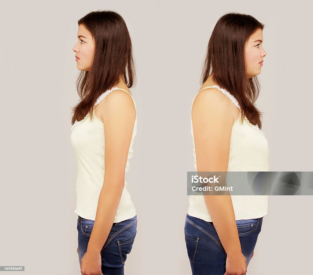 Fat girl standing in front of  thin one Fat girl standing in front of  thin girl Adult Stock Photo