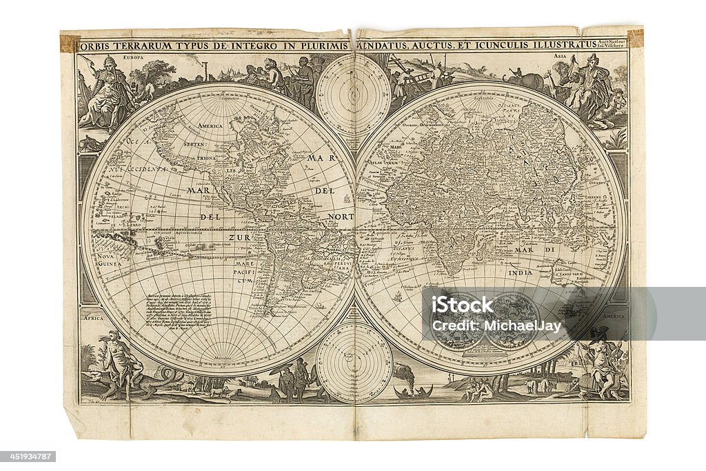 Old Dutch Antique Map - World Series of 4 maps taken from an antique bible Antique Stock Photo