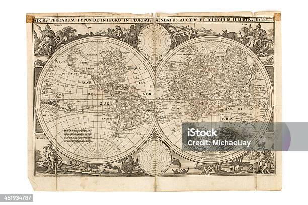 Old Dutch Antique Map World Stock Photo - Download Image Now - Antique, World Map, Aging Process