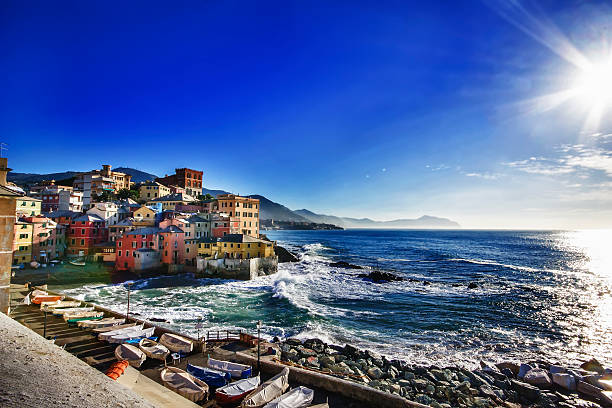 Scenic ocean landscape Genova Boccadasse, Italy stock photo