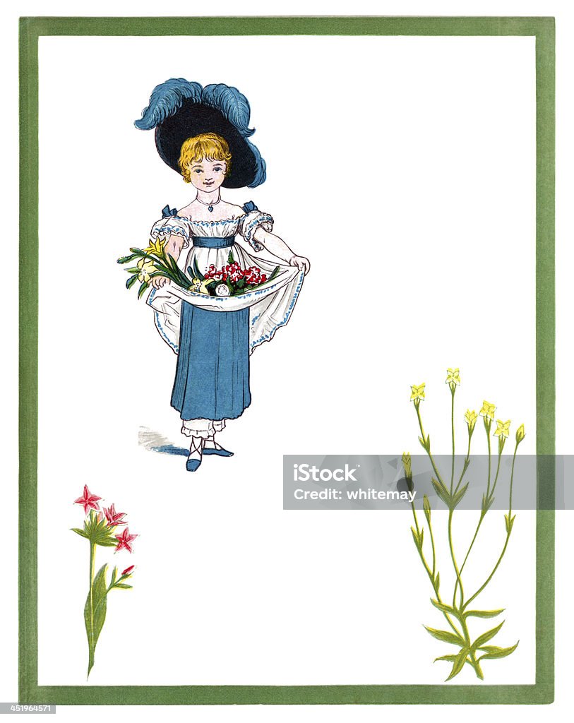 Bambina con grembiule è pieno di fiori - Illustrazione stock royalty-free di Bambine femmine