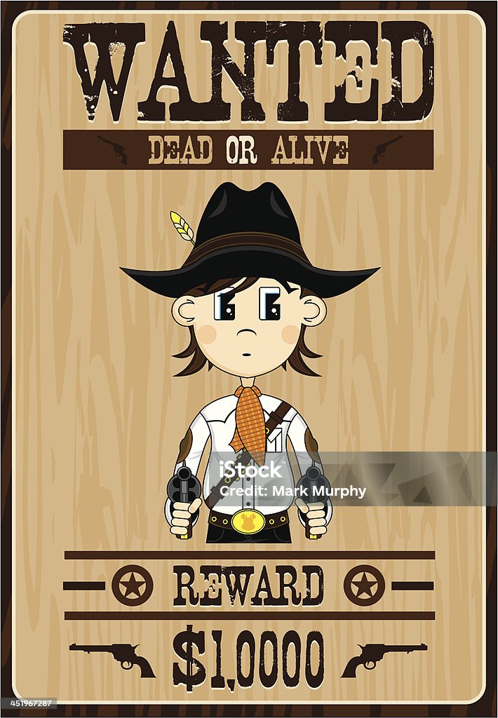 Cowboy Outlaw Wanted Poster Vector Illustrated Wanted Poster of a Wild West Cowboy Outlaw with Guns. Aiming stock vector