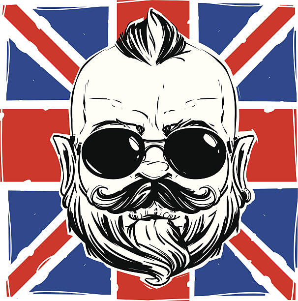 stylish man with a beard against the Union Jack vector art illustration