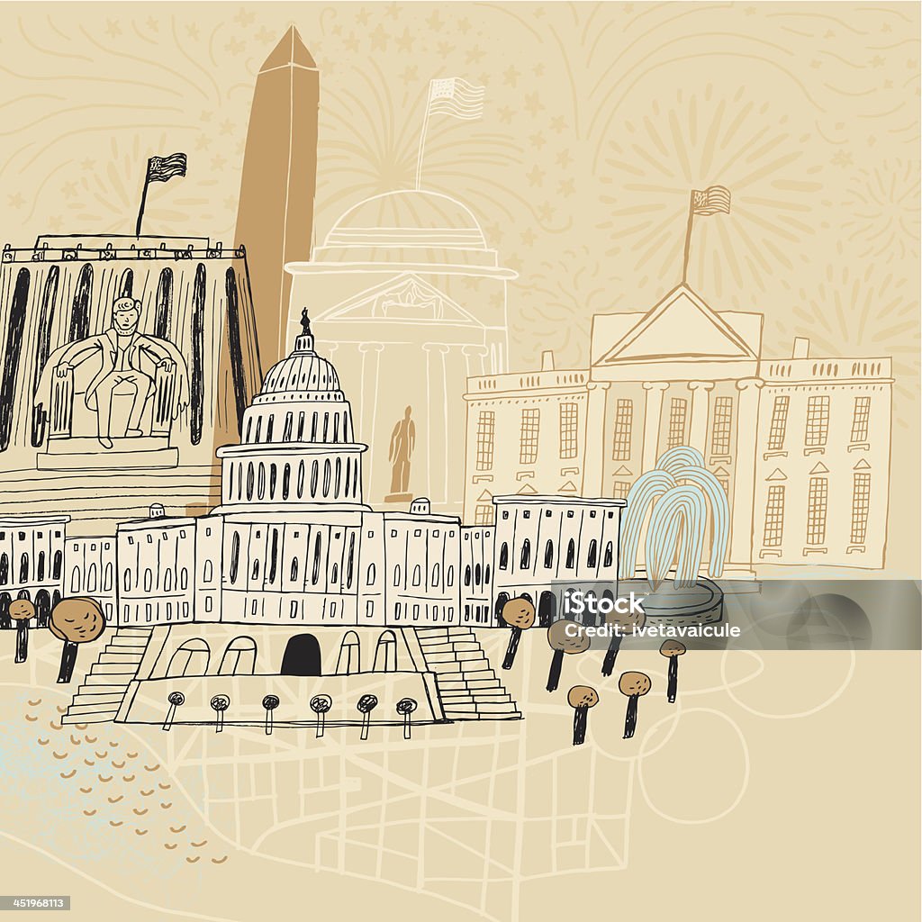 Słynnych budynków w Waszyngton DC, USA - Grafika wektorowa royalty-free (Biały Dom)