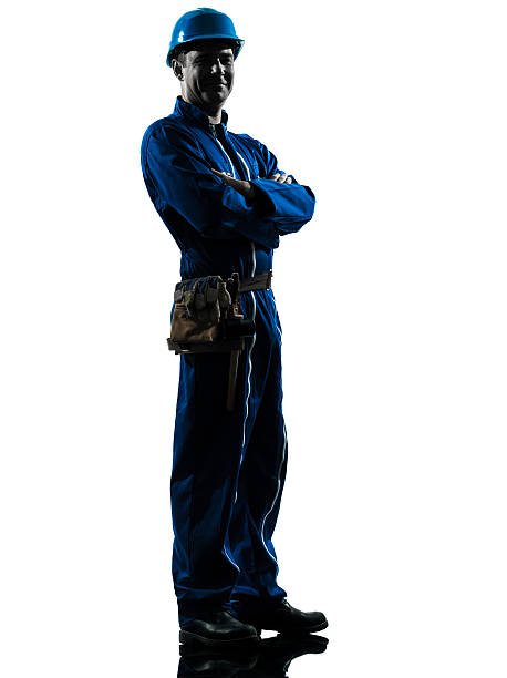 repair man worker silhouette one caucasian repairman worker silhouette in studio on white background custodian silhouette stock pictures, royalty-free photos & images
