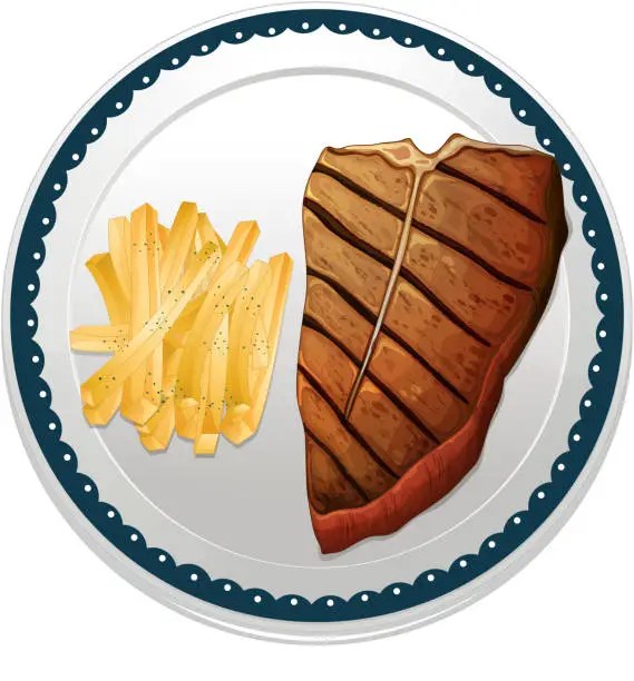Vector illustration of Steak and fries