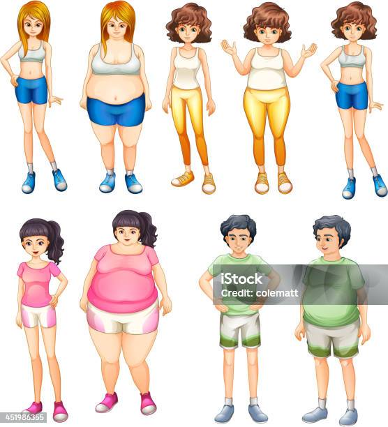 Gordo E Magro Pessoas - Arte vetorial de stock e mais imagens de Adolescente - Adolescente, Adulto, Branco