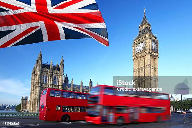 Famous Big Ben With Red Doubledecker In London Uk Stock Photo - Download Image Now