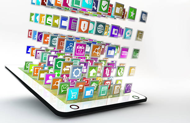 istock Tablet PC with cloud of application icons 451995827