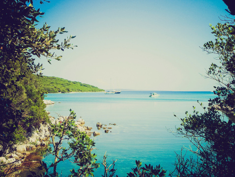 Unije island in Croatia part of the Cres Losinj archipelago in the Adriatic Sea vintage look
