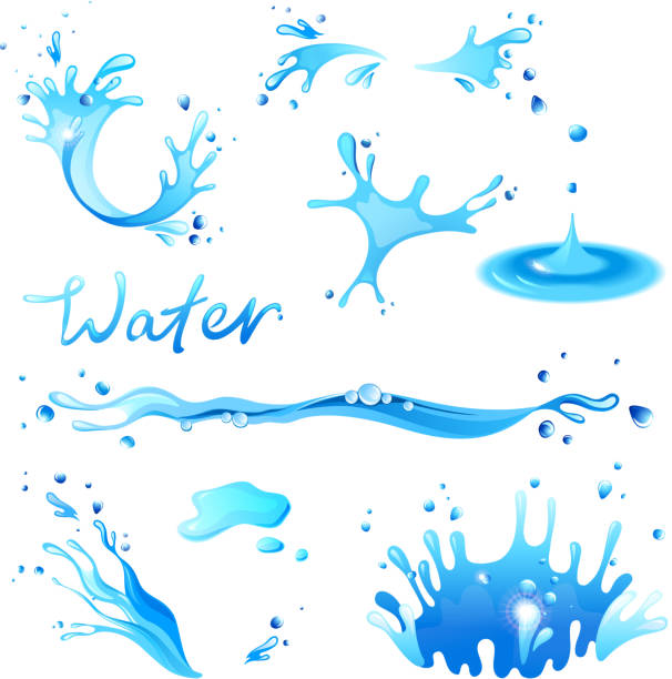 illustrazioni stock, clip art, cartoni animati e icone di tendenza di spruzzi d'acqua - splashing water liquid spraying