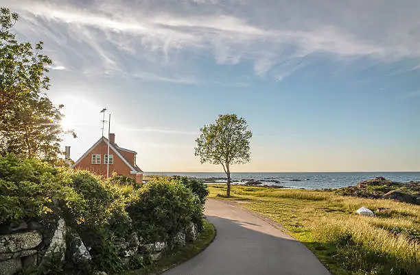 Coastal road to the small town of Listed Bornholm, Denmark