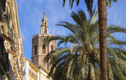 Cathedral of Valencia in Plaza de la Reina, Spain.