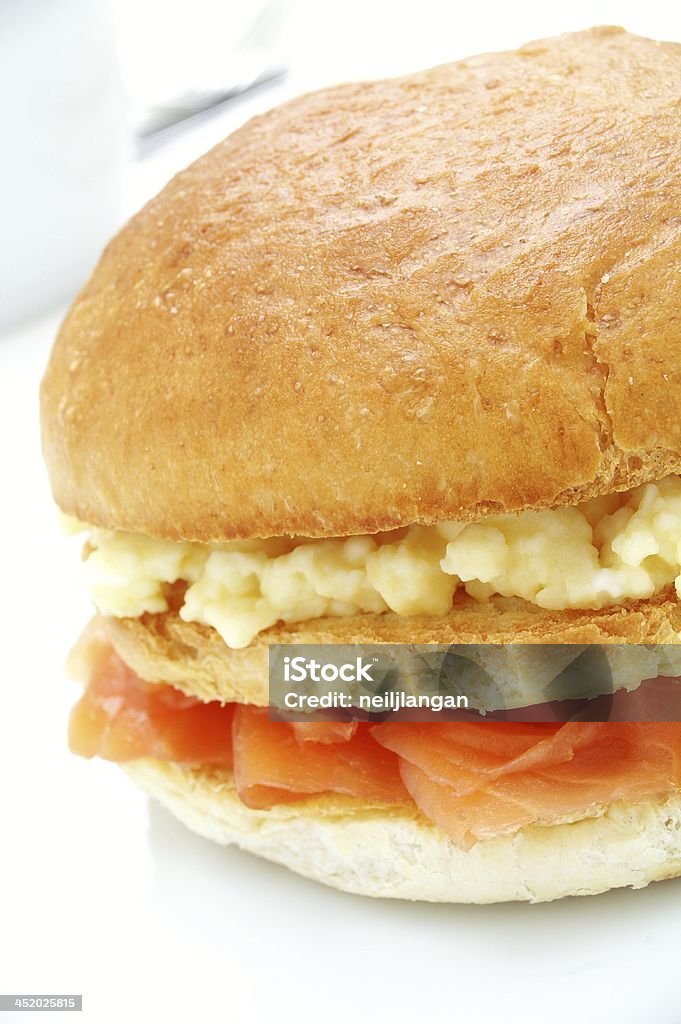 smoked salmon and scrambled egg brioche bread bun Bread Stock Photo