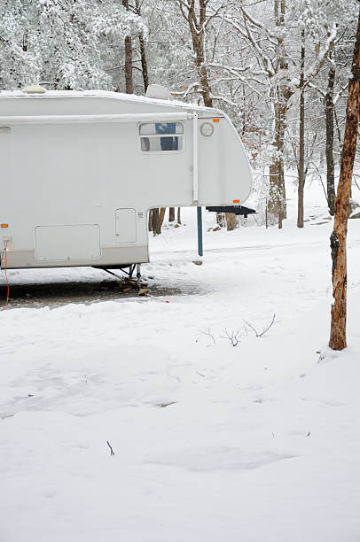 istock RV fifth wheel in snow covered campsite 452025921