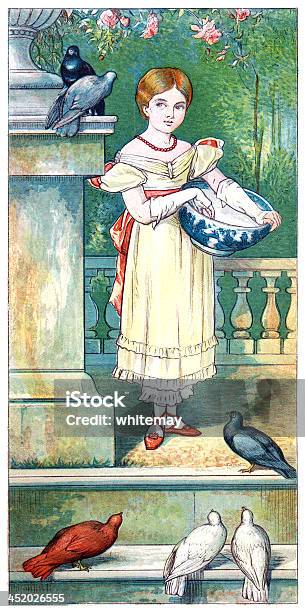 Jeune Fille De Nourrir Les Pigeons Du Xixe Siècle Vecteurs libres de droits et plus d'images vectorielles de Femmes - Femmes, Image du XIXème siècle, Style du XIXème siècle