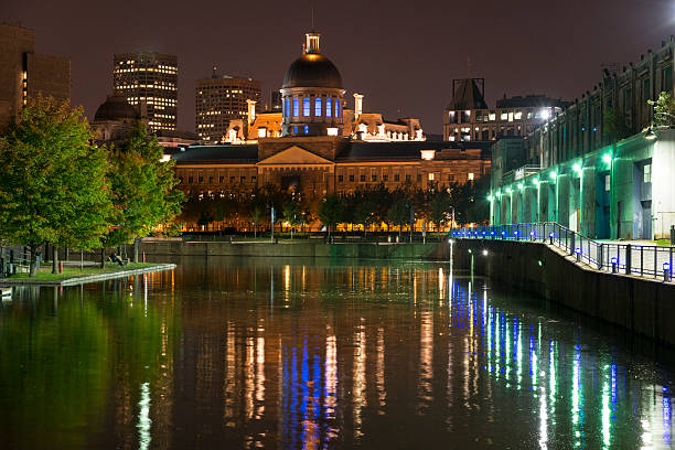 Downtown Montreal, Quebec. Bonsecours Market reflections