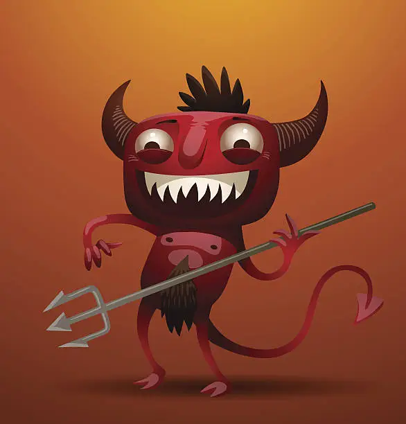 Vector illustration of Laughing little red devil