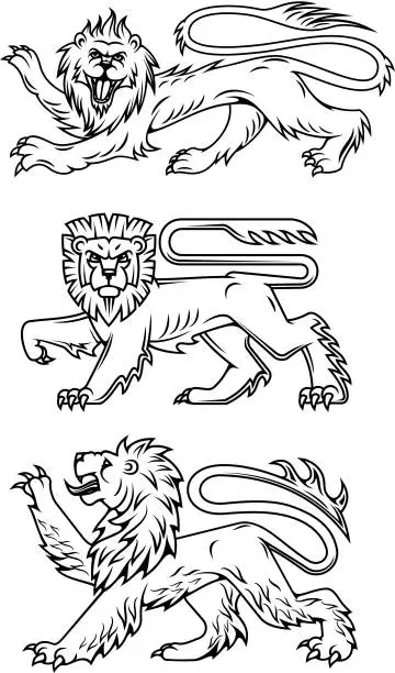 Vector illustration of Powerful lions and predators